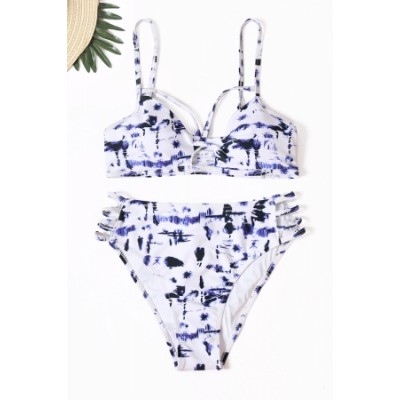 Blue Tie Dye Print Strappy Hollow-out Bikini